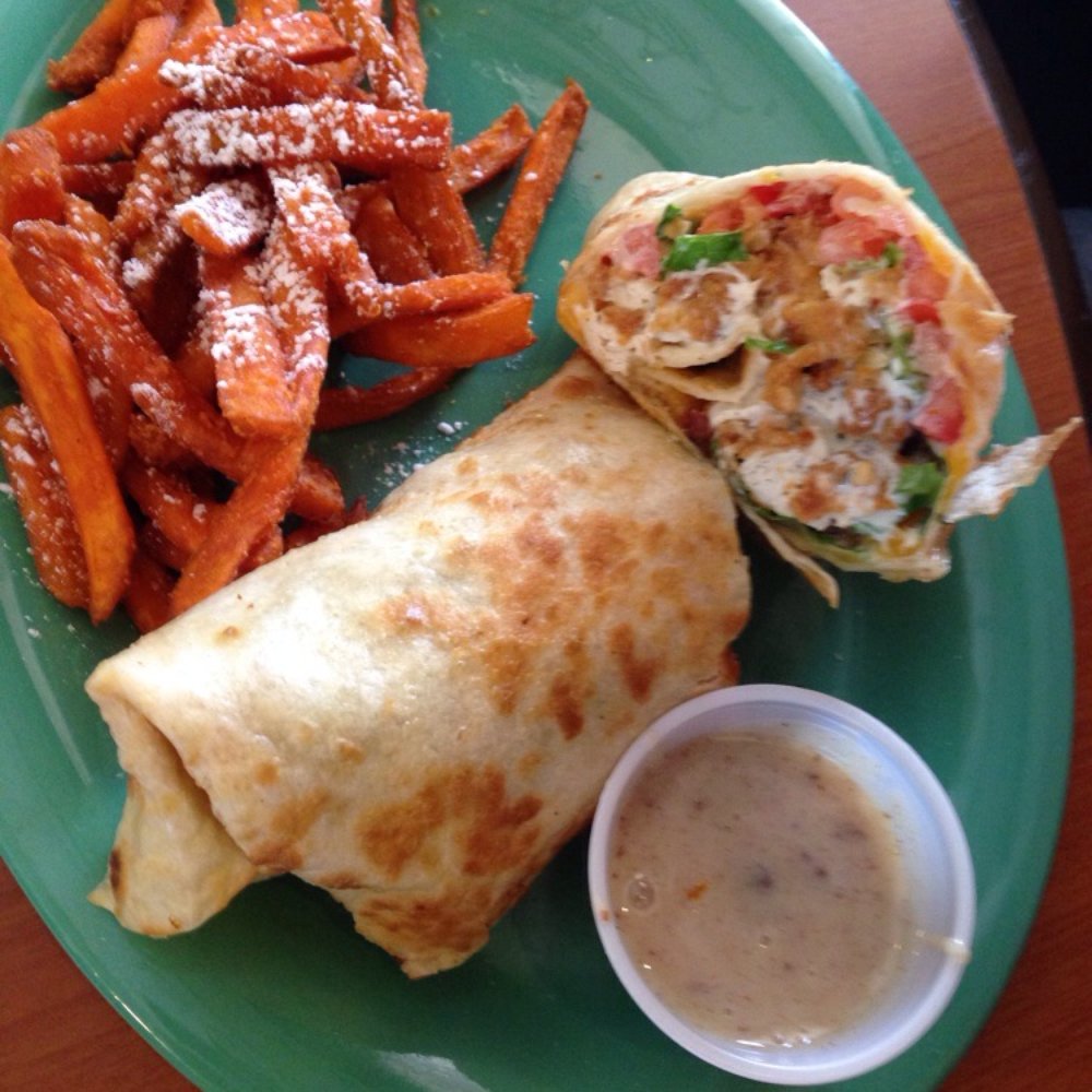 The Froghead Grill - Chicken club wrap with a side of sweet potato fries w/sauce - American Near Me - Clinton, Mississippi The Froghead Grill - Chicken club wrap with a side of sweet potato fries w/sauce - American Near Me - Clinton, Mississippi