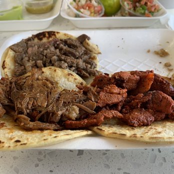 Taco Boy's - Asada (top left), barbacoa (bottom left), pastor (right) - plenty of meat to fill the second shells - Mexican Near Me - Phoenix, Arizona Taco Boy's - Asada (top left), barbacoa (bottom left), pastor (right) - plenty of meat to fill the second shells - Mexican Near Me - Phoenix, Arizona