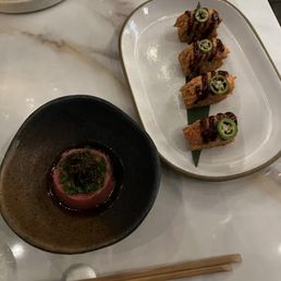 Spicy crispy rice tuna and toro tartar & caviar Spicy crispy rice tuna and toro tartar & caviar