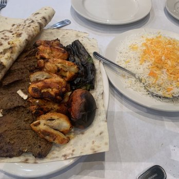 Raffi's Place - Filet minion and chicken kabob on lavoush with rice, pepper and tomato. - Middle Eastern Near Me - Glendale, California