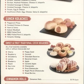 The Kolache Cafe - This is the menu showing the many types available - Breakfast & Brunch Near Me - Gilbert, Arizona The Kolache Cafe - This is the menu showing the many types available - Breakfast & Brunch Near Me - Gilbert, Arizona