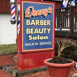 Denny's Barber Shop and 1 Hott Hair Salon - The front sign.