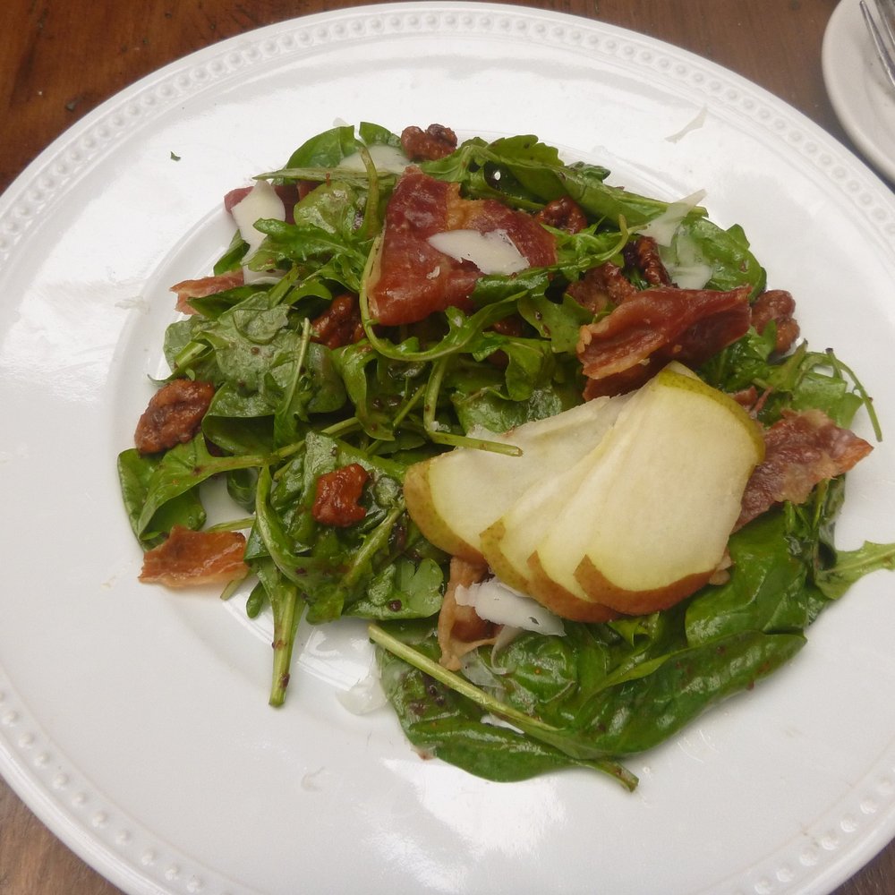 Gino's - Gino's Salad. Spinach, balsalmic vinaigrette, pear, pancetta, candied walnut. - Italian Near Me - Salinas, California Gino's - Gino's Salad. Spinach, balsalmic vinaigrette, pear, pancetta, candied walnut. - Italian Near Me - Salinas, California