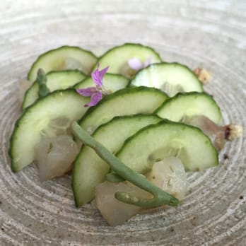 Commis - Cured and cold smoked almaco jack worn capers and cucumbers - New American Near Me - Oakland, California