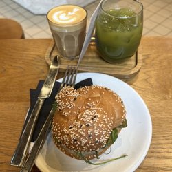 The Watch House - Latte, green juice, avo egg chola roll