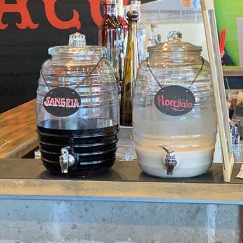 Taco Bamba Springfield - Sangria and Horchata ready to serve at the bar - Tacos Near Me - Springfield, Virginia Taco Bamba Springfield - Sangria and Horchata ready to serve at the bar - Tacos Near Me - Springfield, Virginia