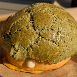 Matcha bun with creamy, custard-type filling