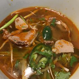 Spicy beef Noodle Soup (Bun Bo Hue) after putting together from takeout! Delicious Spicy beef Noodle Soup (Bun Bo Hue) after putting together from takeout! Delicious