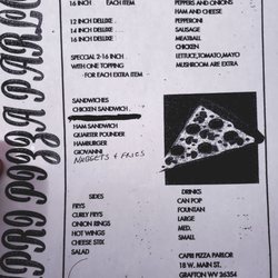 Capri Pizza Parlor - Menu