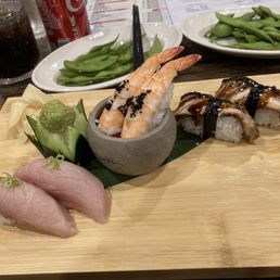 Sushi Nigiri H10. Yellowtail Nigiri, H14. Ebi Nigiri, and H18. Unagi Nigiri