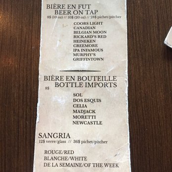 John Michael's Pub - The sad little beer menu. Lots of mass market stuff and something called "Belgian Moon." - Pubs Near Me - Montreal, Quebec