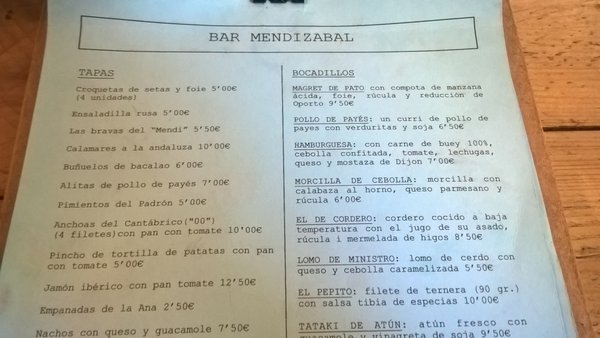 Menu photo 2 Mendizábal Barcelona, B Menu photo 2 Mendizábal Barcelona, B
