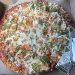 Tj Mulligans - This is a real box pizza and it smells awful.