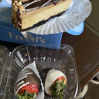 Freed's Bakery - 2 chocolate dipped strawberries, & Chocolate peanut Butter Cheesecake Slice so so good! - Bakeries Near Me - Las Vegas, Nevada Freed's Bakery - 2 chocolate dipped strawberries, & Chocolate peanut Butter Cheesecake Slice so so good! - Bakeries Near Me - Las Vegas, Nevada