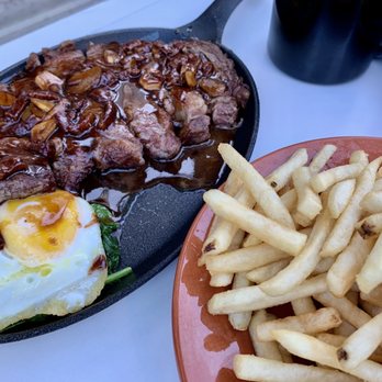 Petiscos - Ribeye (Bife a Portuguesa, Served w/Fries, $36)- 3/5 stars. The fries were great though! - Portuguese Near Me - San Jose, California