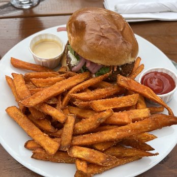 Mayfair Taproom - Falafel burger with sweet potato fries - Pubs Near Me - Indianapolis, Indiana