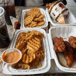 Hangry Joe’s Hot Chicken - Chicken Sando Combo And Chicken Tender Combo.