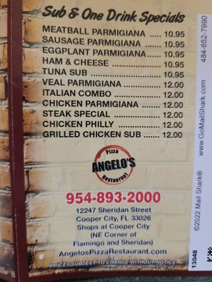 Menu photo 1 Angelo's Pizza Restaurant Cooper City, FL