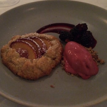 Flea Street - Peach galette with boysenberry ice cream - New American Near Me - Menlo Park, California Flea Street - Peach galette with boysenberry ice cream - New American Near Me - Menlo Park, California