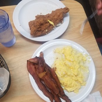 The Serving Spoon - Bacon, fried filet snapper, grits and eggs. - Breakfast & Brunch Near Me - Inglewood, California