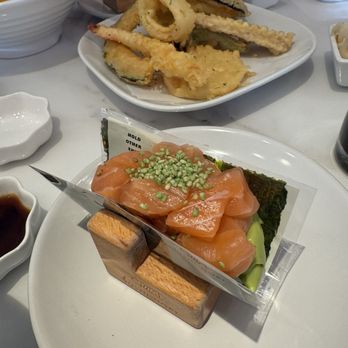 Sushi Nori - Salmon temaki roll and assorted tempura - Sushi Bars Near Me - Seattle, Washington Sushi Nori - Salmon temaki roll and assorted tempura - Sushi Bars Near Me - Seattle, Washington