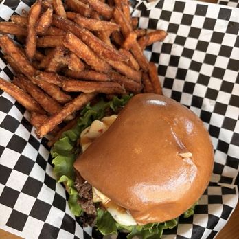 Grinderz - Hawaiian Burger, sweet potato fries - Burgers Near Me - Huntington Beach, California Grinderz - Hawaiian Burger, sweet potato fries - Burgers Near Me - Huntington Beach, California