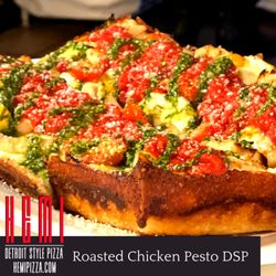 "Chicken Pesto" with grilled chicken, pesto drizzle, HEMI tomato sauce,