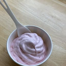 Frozen strawberry mixed with vanilla ice cream