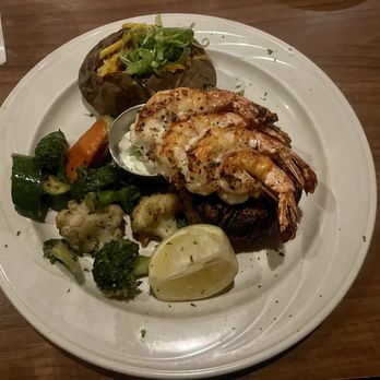 The Melrose Grill - Filet with a loaded baked potato and added grilled shrimp - Steakhouses Near Me - Renton, Washington The Melrose Grill - Filet with a loaded baked potato and added grilled shrimp - Steakhouses Near Me - Renton, Washington