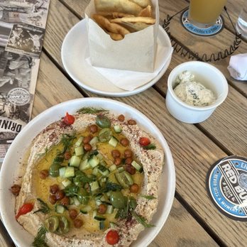 Hideaway - White Bean Hummus (tzatziki on the side) with pita chips - American Near Me - San Diego, California Hideaway - White Bean Hummus (tzatziki on the side) with pita chips - American Near Me - San Diego, California