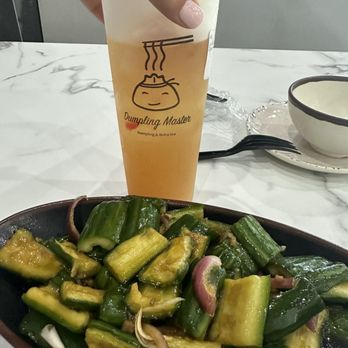 Dumpling Master - Cucumber Salad and Lychee Peachy Jasmine Green Tea - Dim Sum Near Me - Snellville, Georgia Dumpling Master - Cucumber Salad and Lychee Peachy Jasmine Green Tea - Dim Sum Near Me - Snellville, Georgia