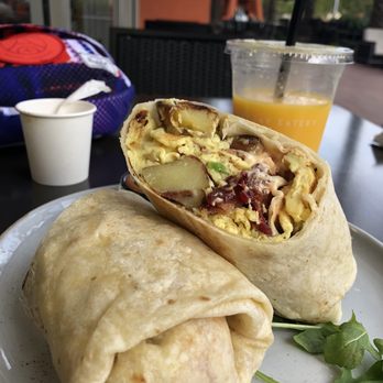 Everyday Eatery - Bacon Breakfast Burrito with Fresh OJ and espresso - Cafes Near Me - Irvine, California Everyday Eatery - Bacon Breakfast Burrito with Fresh OJ and espresso - Cafes Near Me - Irvine, California