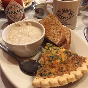 Elmo's Diner - Quiche Lorraine side of oatmeal and wheat toast - Diners Near Me - Durham, North Carolina