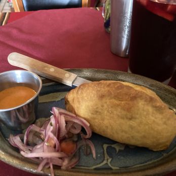 Q'ero Restaurant - Carne Empanada + soup. It was butternut squash. So yummy. Chicha was refreshing - Latin American Near Me - Encinitas, California