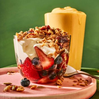 Panera Bread - Panera Greek Yogurt Cup and Mango Smoothie - Salad Near Me - Vestal, New York Panera Bread - Panera Greek Yogurt Cup and Mango Smoothie - Salad Near Me - Vestal, New York