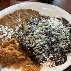 Guacamoles Mexican Grill & Cantina - Chicken mole enchiladas with rice and beans