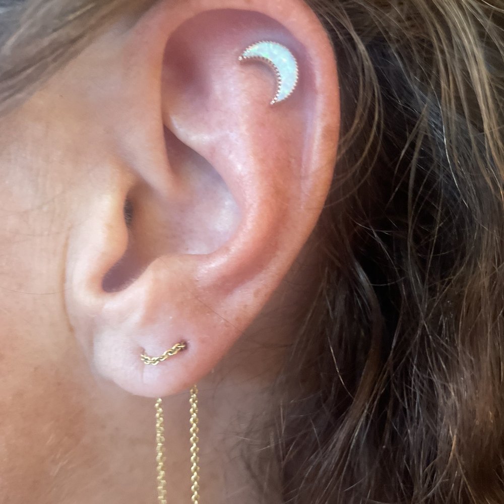 Evolved Body Art - New Opal moon in the helix  (Already had the chain) - Piercing Near Me - Columbus, Ohio