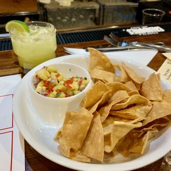 Savorez - Chips with Pineapple Salsa Appetizer and the House Margarita - Latin American Near Me - Wilmington, North Carolina Savorez - Chips with Pineapple Salsa Appetizer and the House Margarita - Latin American Near Me - Wilmington, North Carolina