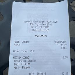 the receipt for the restaurant