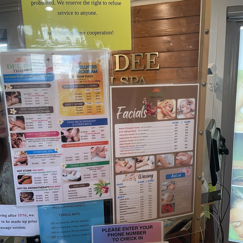 Dee Dee Thai Spa - Menu - Massage Near Me - Long Beach, California
