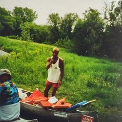 Kickapoo Valley Reserve Visitor Center - Credo trying to navigate that canoe