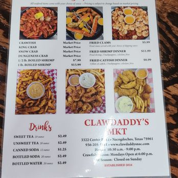 Clawdaddy’s Mkt - Menu - Seafood Near Me - Nacogdoches, Texas