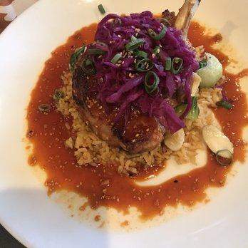 Hilo Bay Cafe - Pork Chop with purple cabbage (super yummy with a hint of sesame) - New American Near Me - Hilo, Hawaii