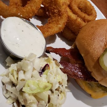 White Spot - Bacon cheddar bigger burger with onion rings - Burgers Near Me - Burnaby, British Columbia