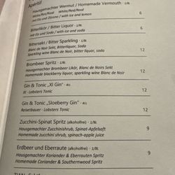 Tian - Drinks menu