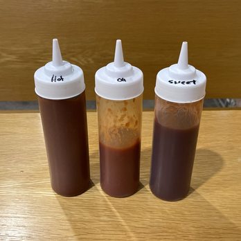 Quentin's BBQ & Sides - Three Sauces on Each Table - Barbeque Near Me - Bonner Springs, Kansas