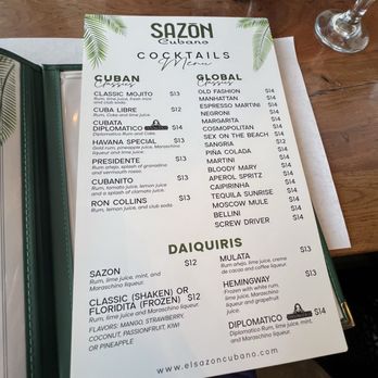 Sazon Cuban Cuisine - Cocktail menu - Cuban Near Me - Miami Beach, Florida Sazon Cuban Cuisine - Cocktail menu - Cuban Near Me - Miami Beach, Florida