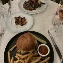 Pork chops, caviar tater tots, TC Burger Pork chops, caviar tater tots, TC Burger