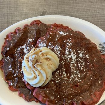 The Jagged Fork - Red velvet pancake with cheese cream frosting - Breakfast & Brunch Near Me - Rochester Hills, Michigan The Jagged Fork - Red velvet pancake with cheese cream frosting - Breakfast & Brunch Near Me - Rochester Hills, Michigan
