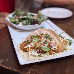Charlie Don't Surf - Fish Tacos with Salad - super tasty! IG - @bilalandjesseatfood